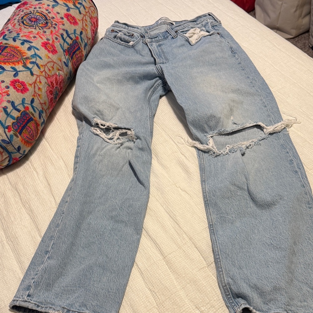 Abercrombie & Fitch 90’s Relaxed Jean High RoseLight Blue Distressed Women Jeans